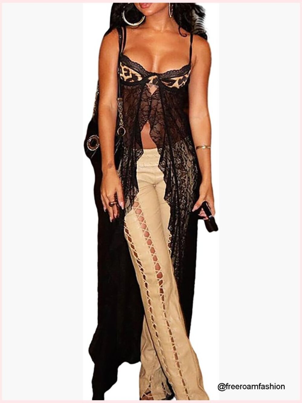 Long Lace Sheer Gown Babydoll Camisole Y2K Trendy See Through Lingerie